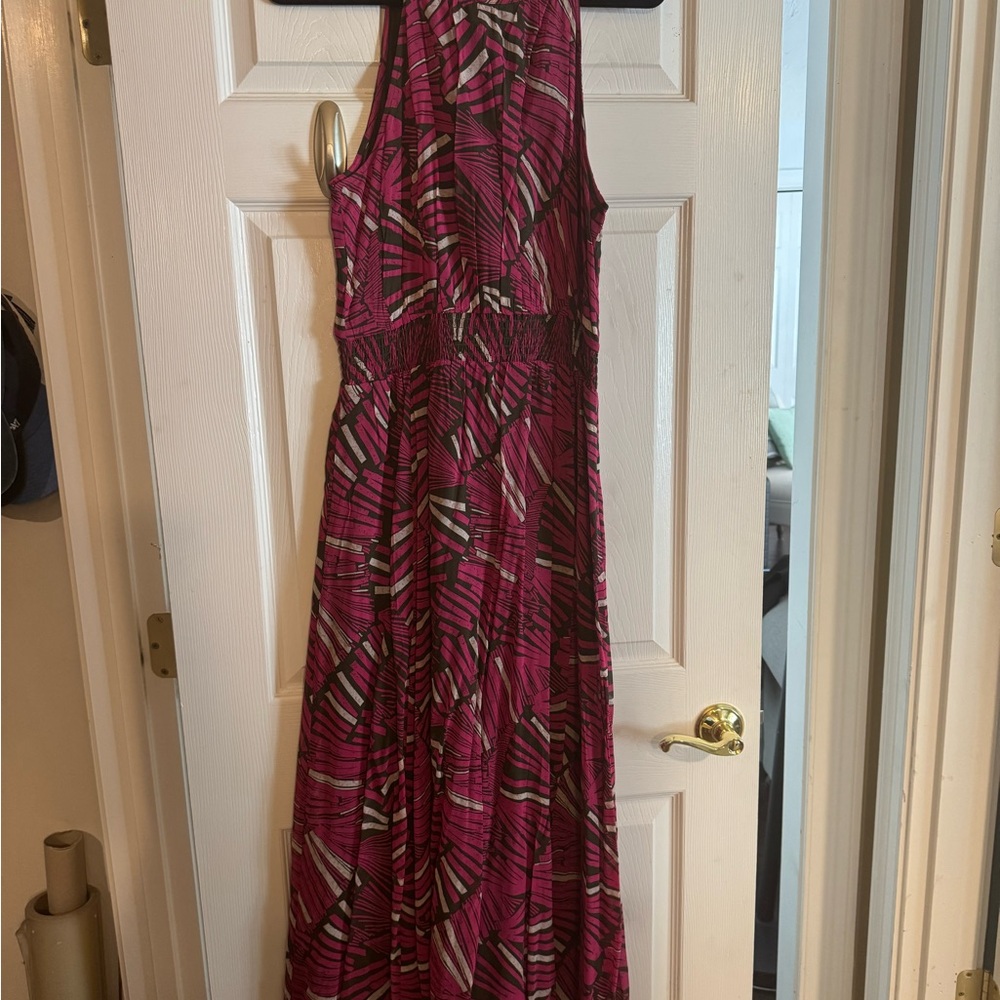 Anthropologie Fuchsia and Brown Patterned Maxi Dress